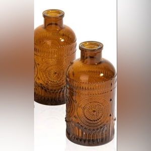 Boho Amber Glass Bud Vases Set of 2